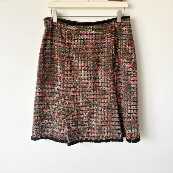 Cynthia Steffe 2010s Twee Velvet Trim Tweed Wool Retro Skirt Size 8 - Picture 4 of 6